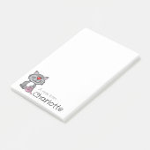 Zachte grijze cartoon kat naam post-it® notes (Schuin)
