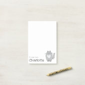 Zachte grijze cartoon kattennaam post-it® notes (Op bureau)