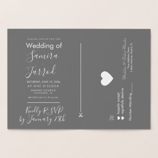 Zachte grijze en gouden hart RSVP- en trouwkaart Folie Kaarten (Binnen)