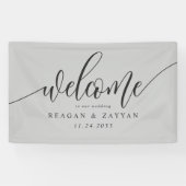 Zachte Grijze Kalligrafie Eenvoudige Bruiloft Welk Spandoek (Horizontaal)