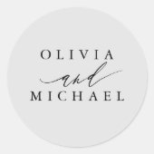 Zachte Grijze Moderne Bruid en bruidegom Namen Bru Ronde Sticker (Voorkant)