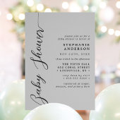 Zachte Grijze Moderne Script Baby Shower  Kaart