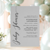 Zachte Grijze Moderne Script Baby Shower  Kaart