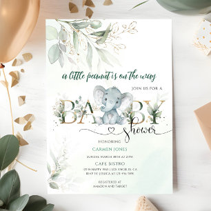 Zachte Grijze Olifant Groene Baby Shower Kaart