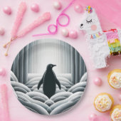 Zachte Grijze Pinguïn Booggolven in Art Deco Papieren Bordje (Feest)