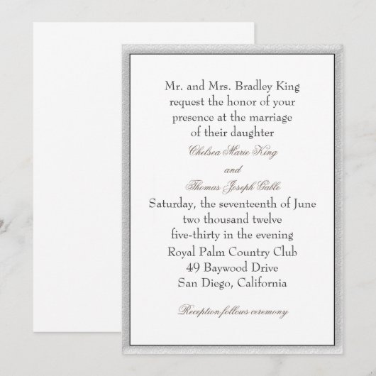 Zachte Grijze Rand Huwelijksuitnodiging Kaart (Voorkant / Achterkant)