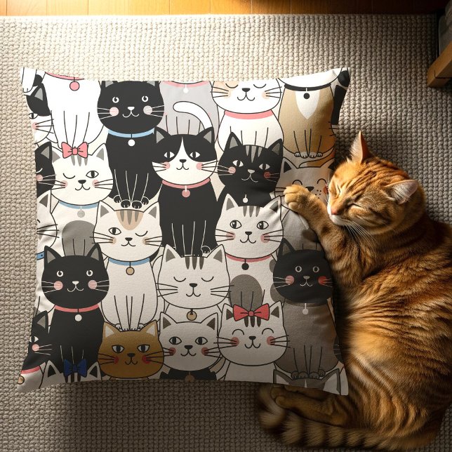 Zachte Grilleuze Kattenpatroon Kussen (Creator heeft geüpload)