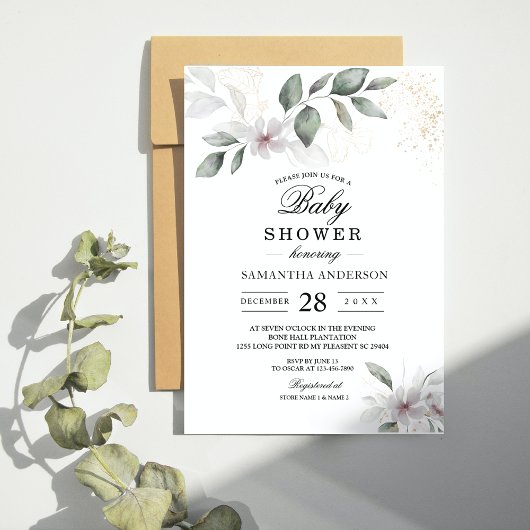 Zachte Groene Aquarel Blad & Bloem | Goud Kaart