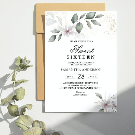 Zachte Groene Aquarel Blad & Bloem | Goud Kaart