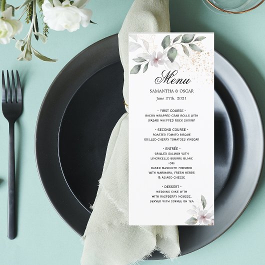 Zachte Groene Aquarel Blad & Bloem | Goud Menu