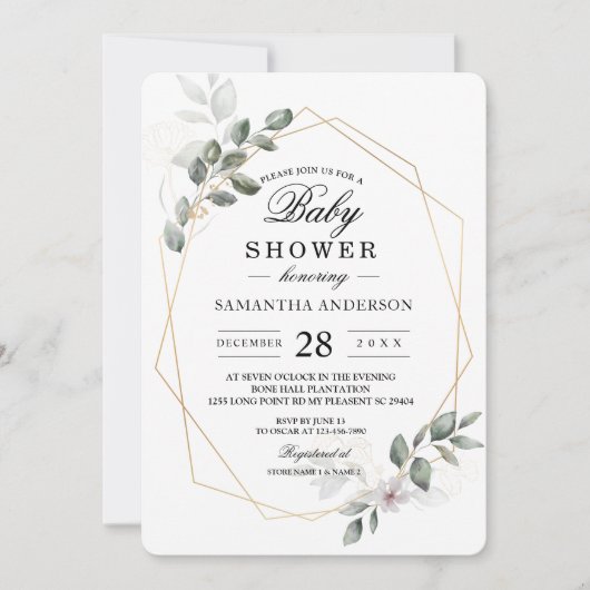 Zachte Groene Aquarel Blad Frame & Bloem Kaart (Voorkant)