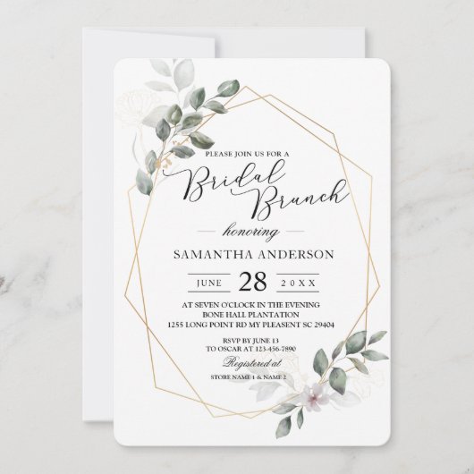 Zachte Groene Aquarel Blad Frame & Bloem Kaart (Voorkant)