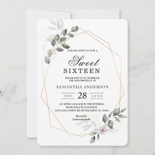 Zachte Groene Aquarel Blad Frame & Bloem Kaart (Voorkant)