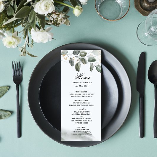 Zachte Groene Aquarel Blad | Goudstof | Menu