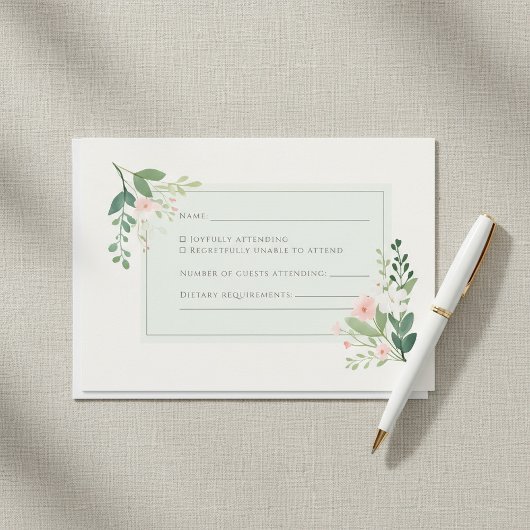 Zachte groene aquarel Bloemige RSVP-reactiekaart Kaart