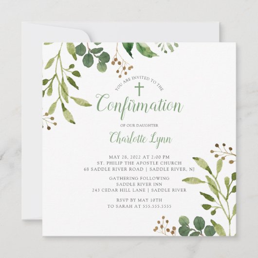 Zachte Groene Blad Bevestigingsuitnodiging Kaart (Voorkant)
