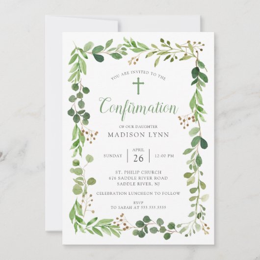 Zachte Groene Blad Bevestigingsuitnodiging Kaart (Voorkant)