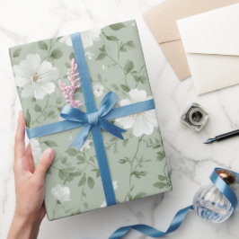 Zachte Groene Bloem Crème Bloemmotief Cadeaupapier