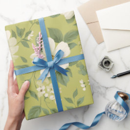 Zachte Groene Bloem Crème Bloemmotief Cadeaupapier