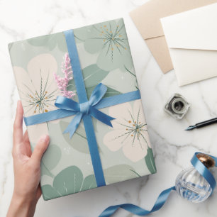 Zachte Groene Bloem Crème Bloemmotief Cadeaupapier