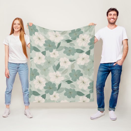 Zachte Groene Bloem Crème Bloemmotief Fleece Deken (In situ)