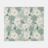 Zachte Groene Bloem Crème Bloemmotief Fleece Deken (Voorkant (Horizontaal))
