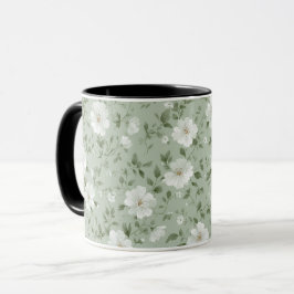 Zachte Groene Bloem Crème Bloemmotief Mok