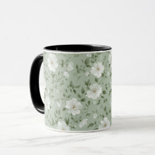 Zachte Groene Bloem Crème Bloemmotief Mok