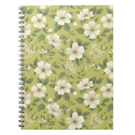 Zachte Groene Bloem Crème Bloemmotief Notitieboek