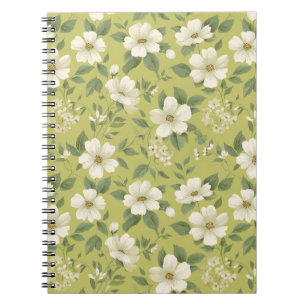 Zachte Groene Bloem Crème Bloemmotief Notitieboek
