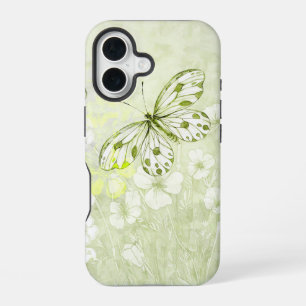 Zachte groene bloem- en vlindertelefoonhoes iPhone 16 hoesje