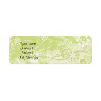 Zachte Groene Bloemen en Swirl Patroon Adres Label