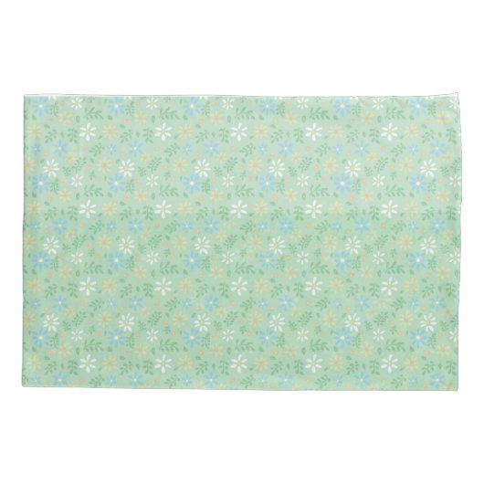 Zachte Groene Bloemen met Wit Blauw Gele Bloemen Kussensloop (Achterkant)