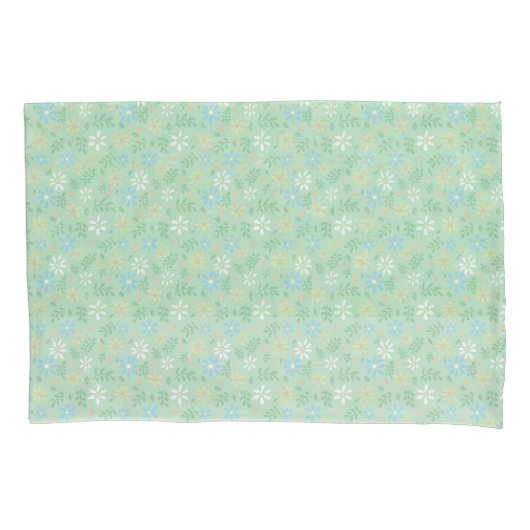 Zachte Groene Bloemen met Wit Blauw Gele Bloemen Kussensloop (Voorkant)