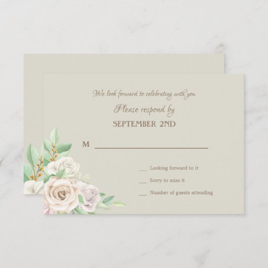 Zachte Groene Bloemige RSVP Kaarten (Voorkant / Achterkant)