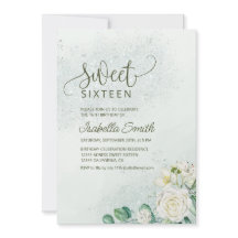Zachte Groene & Blush Zoete 16 Uitnodiging Witte R