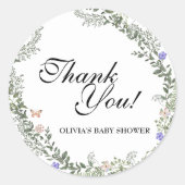 Zachte groene Boho Geslacht Neutraal Bloemen Dank  Ronde Sticker (Voorkant)