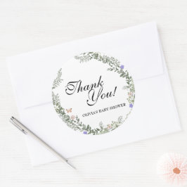 Zachte groene Boho Geslacht Neutraal Bloemen Dank  Ronde Sticker