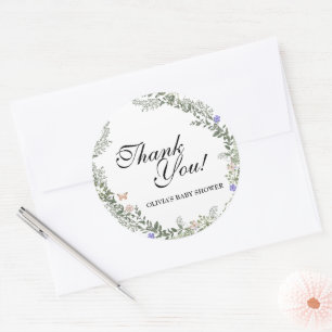 Zachte groene Boho Geslacht Neutraal Bloemen Dank  Ronde Sticker