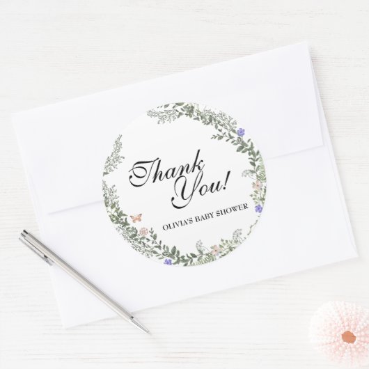 Zachte groene Boho Geslacht Neutraal Bloemen Dank  Ronde Sticker (Envelop)