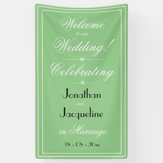  Zachte Groene Chic WitteZwarte Script Trouw Welko Spandoek (Verticaal)