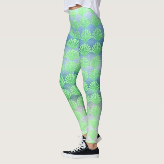 Zachte groene diamant schelpen leggings (Links)