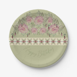Zachte groene en roze roze bloemen papieren bordje