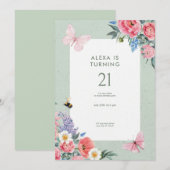 Zachte Groene Esthetische Waterverf Verjaardag Kaart (Voorkant / Achterkant)