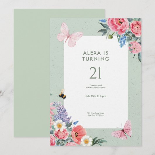 Zachte Groene Esthetische Waterverf Verjaardag Kaart (Voorkant / Achterkant)