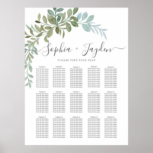 Zachte Groene Eucalyptus Waterverf Rustieke Bruilo Poster (Voorkant)