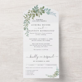 Zachte Groene Eucalyptus Waterverf Rustieke Huweli All In One Uitnodiging