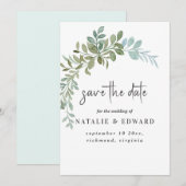 Zachte Groene Eucalyptus Waterverf Rustieke Huweli Save The Date (Voorkant / Achterkant)