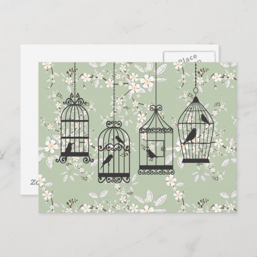 Zachte groene flora met vogelkooien briefkaart (Voorkant / Achterkant)