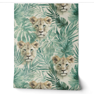 Zachte Groene Jungle Varens met Leeuwin Safari Behang